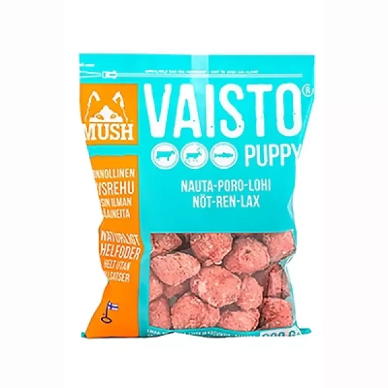 MUSH Vaisto Isblå valp okse-rein-laks-måltid 800g