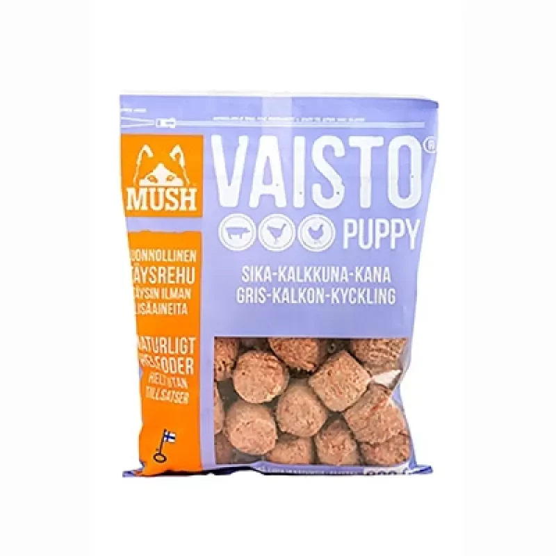 MUSH Vaisto® Lyslilla, Valp Gris-kalkun-kylling-måltid 800g