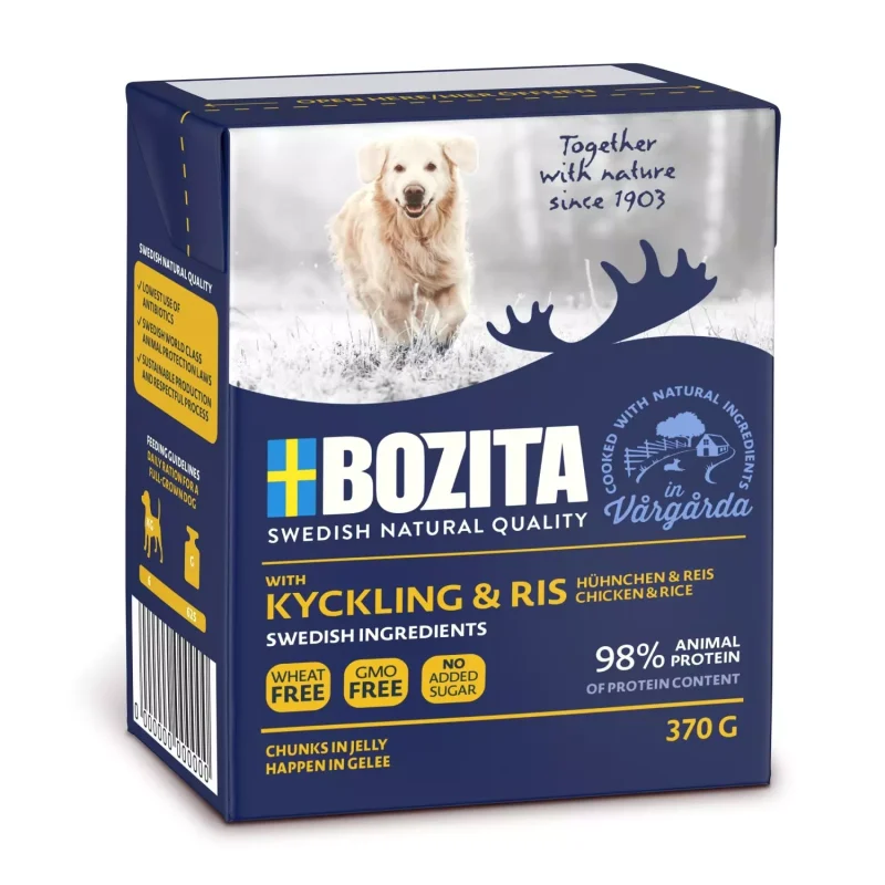 Bozita våtfor til hund biter i gele m/kylling&ris 370gr