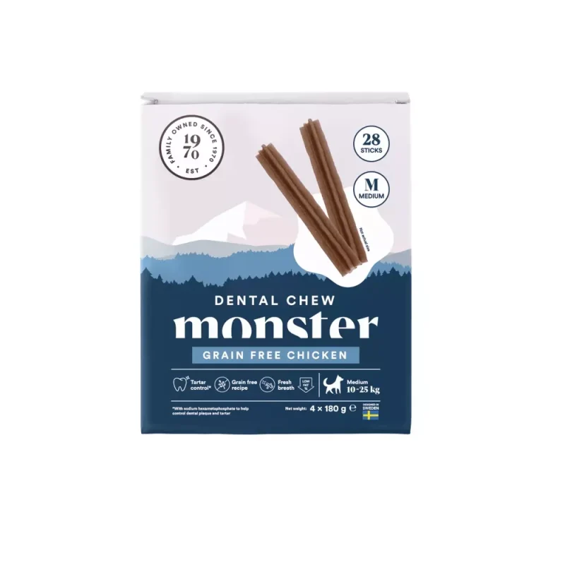 Monster Dental Chew Grain Free Chicken Medium Monthpack