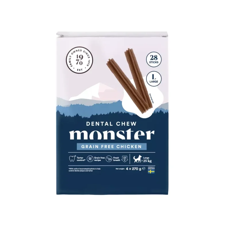 Monster Dental Chew Grain Free Chicken Large Monthpack