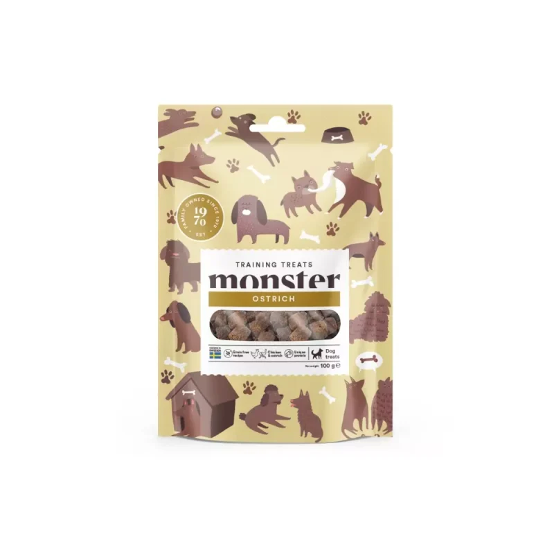 Pose med Monster Dog Training Treats Ostrich hundegodbiter