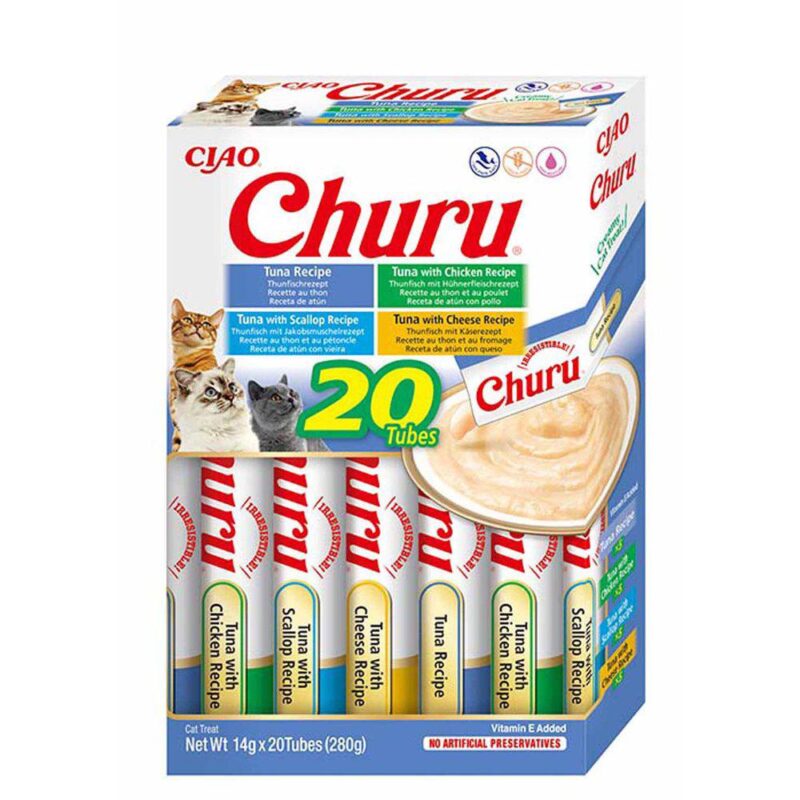 En eske med Churu kattegodis i tunfisksmaker