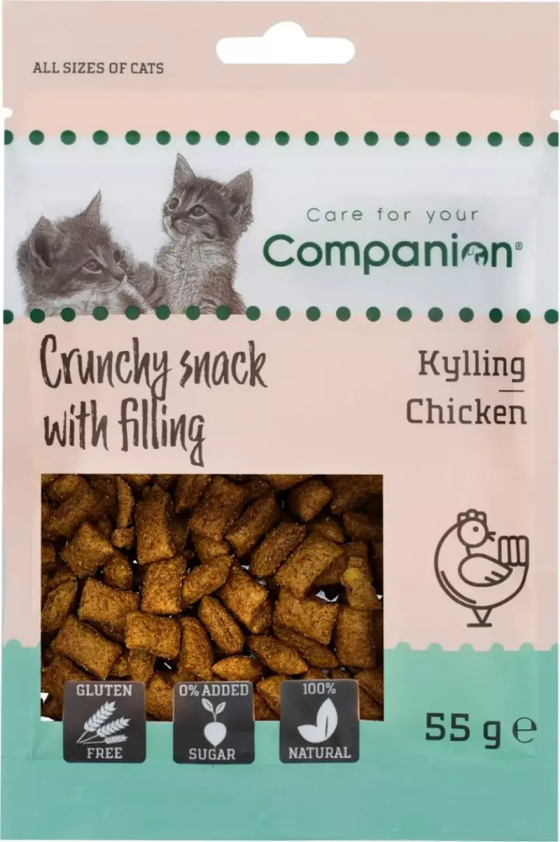 Companion cat crunchy snack with chicken filling